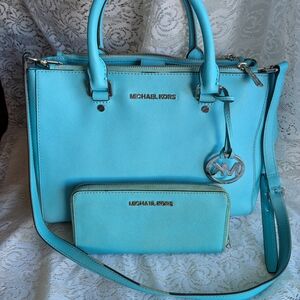 Michael Kors Aqua Sutton Satchel and Wallet Set